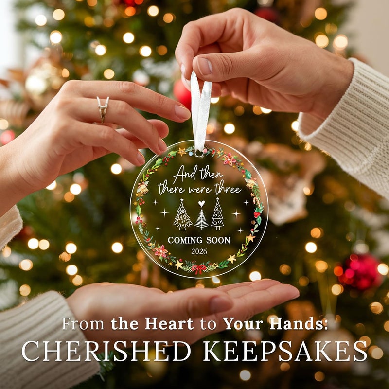 HEXMOZ Family of Three Christmas Ornaments 2025 - New Mom and Dad Gifts First Time 2025 - and Then There were Three Ornament, Baby Coming Soon 2026 Keepsake - Acrylic Xmas Tree Ornament - Image 3